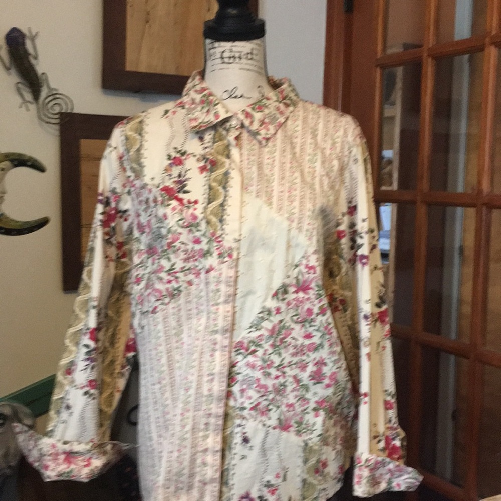 DENIM & CO. Patchwork Button Down Blouse